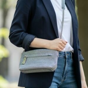 Sorial Pebbled Light Gray Crossbody with Silver Chain